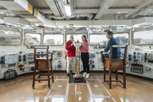 Exterior view of HMS Belfast docked on the River Thames