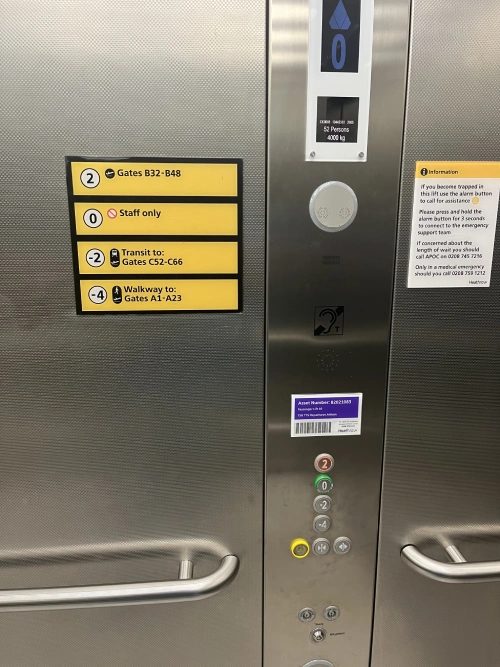Lift to Level -4 for the Terminal 5 pedestrian tunnel