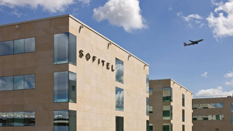 Sofitel London Heathrow at Terminal 5 exterior with British Airways aircraft