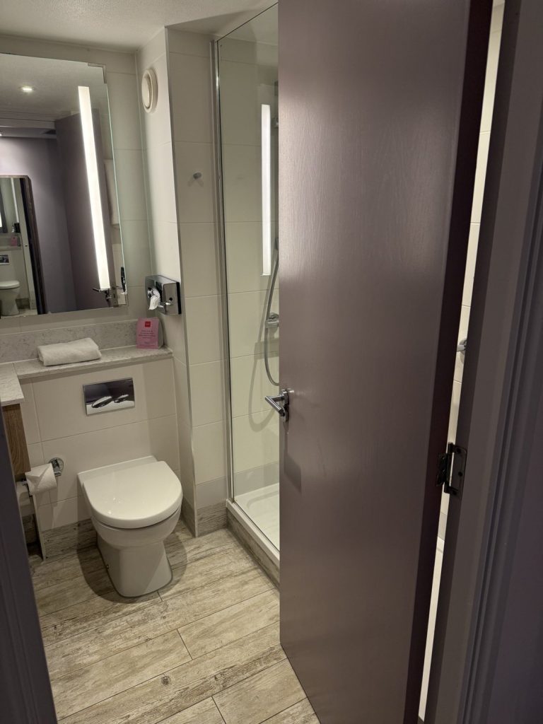 A bathroom with a walk-in shower