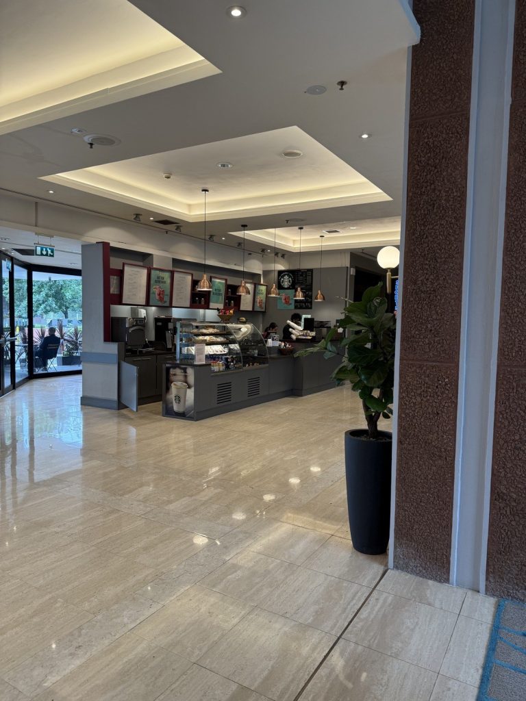 The deli counter and dining area inside the Sheraton Skyline Heathrow